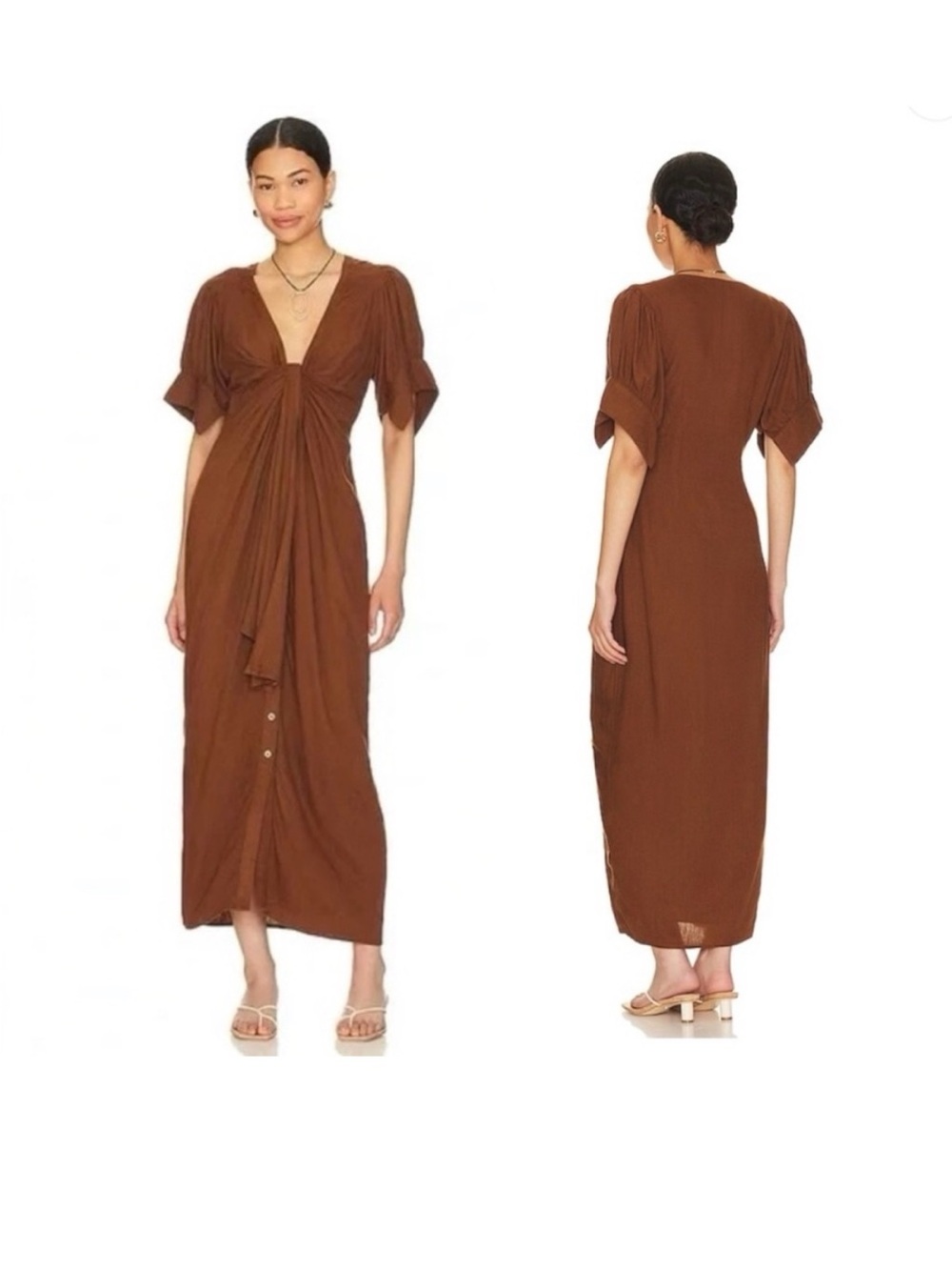 Free People 'free-est Summer' tie-front maxi shirtdress Brown Size L